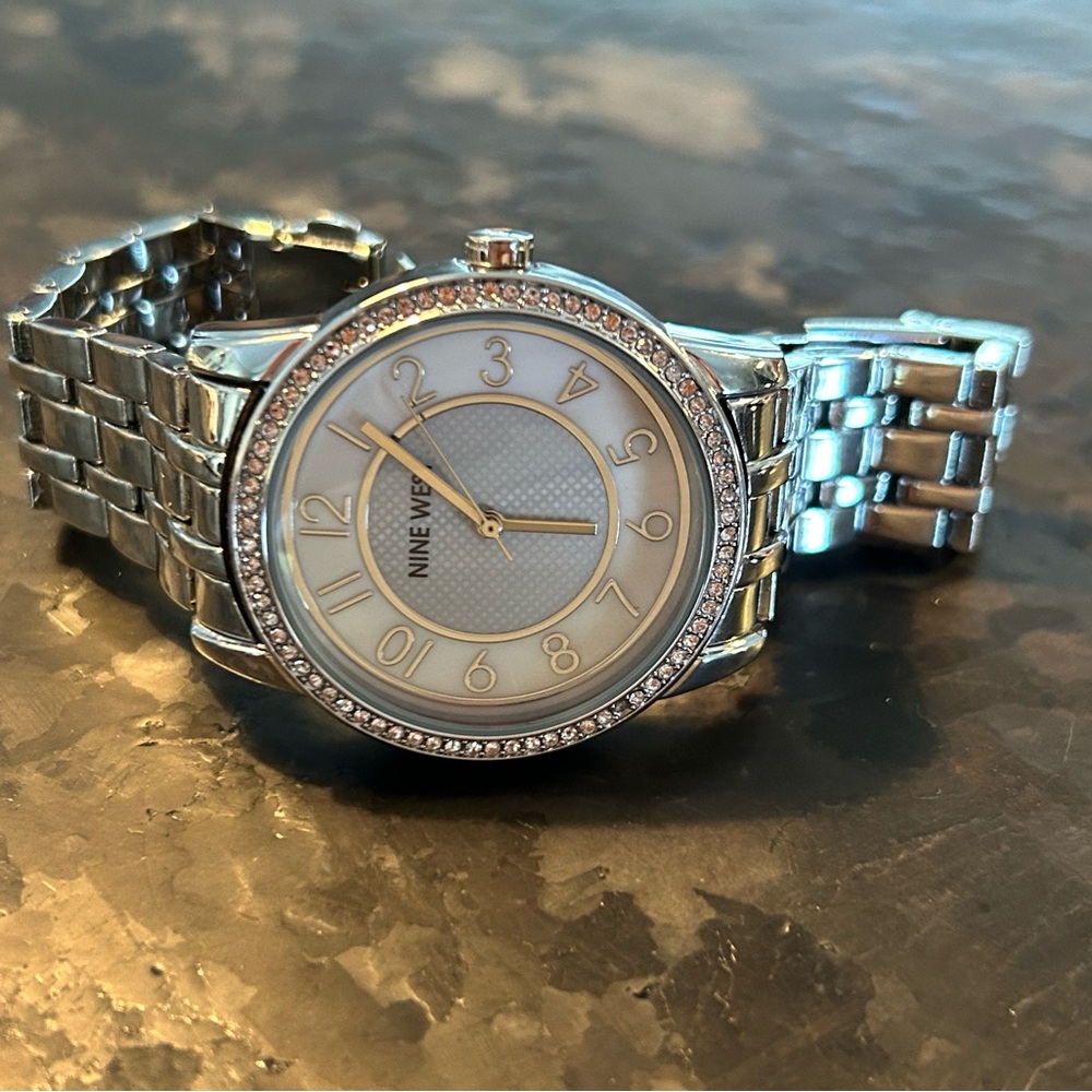 Nine West Silver Watch with Crystal Accents